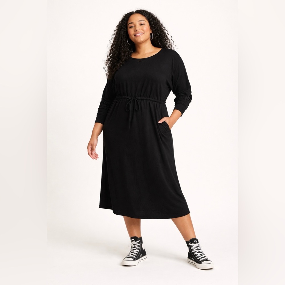 Torrid Long-Sleeve Soft Jersey Knit Cinched Waist Midi Dress, Size 0X/Lg/12; NWT